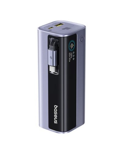 Baseus - EnerGeek 100W 10000 mAh Power Bank with Retractable USB-C Cable - Black-Front_Standard 