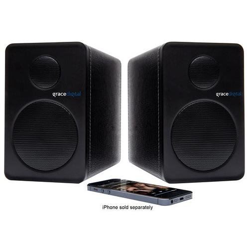 Grace Digital - 3-1/2" 36W Bluetooth Bookshelf Speakers (Pair) - Black-Front_Standard 