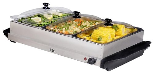 Elite Gourmet - 3 Tray Electric Buffet Server - Stainless Steel