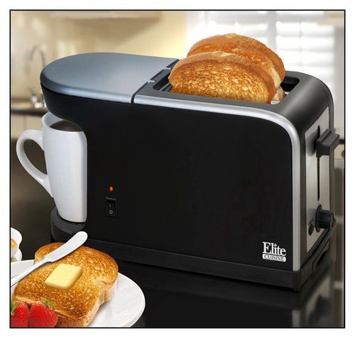 Elite Cuisine - 2-in-1 Dual-Function Breakfast Station - Black/Silver-Front_Standard 