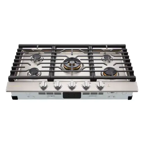 Front. LG - SIGNATURE 36" Built-In Smart Gas Cooktop with 5 Burners, 24K BTU UltraHeat Dual Burner and LED Illuminated Knobs - Stainless Steel.