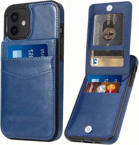 Entronix - Slim Leather Wallet Case for iPhone 12 Mini - 6 Slot Card Holder - Navy-Front_Standard 