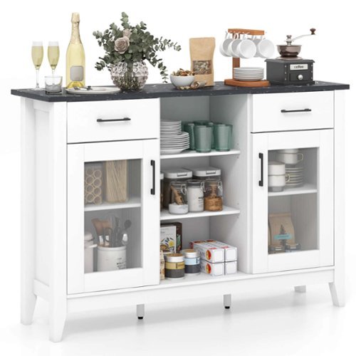 Costway Sideboard Buffet Cabinet with 2 Drawers 2 Doors 3 Open Compartments 4 Shelves - White