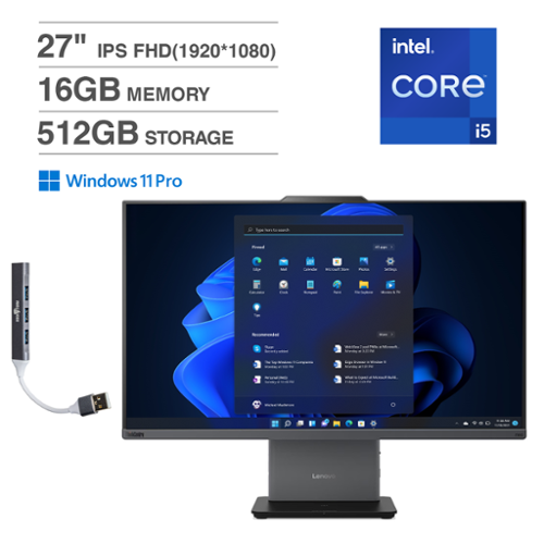 Lenovo - ThinkCentre Neo 50a All-in-One 27 FHD Display (i5-13420H, 16GB, 512GB SSD, Intel UHD, Win 11 Pro) w/USB Hub - Eclipse Black-Front_Standard 