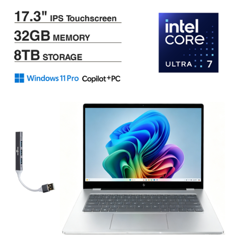 HP - Upgraded - OmniBook X Laptop 17.3 FHD Display (Intel Ultra 7-258V, 32GB LPDDR5X, 8TB PCIe SSD, Intel Arc 140V, Win 11 Pro) - Glacier Silver-Front_Standard 