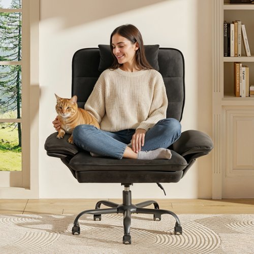 Bestier - Office Cross-Legged Chair with Ergonomic Headrest, Flip-up Armrest & Adjustable Backrset for Home Office - Black-Front_Standard 