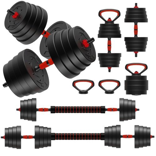Aukfa - 45lb 4-in-1 Adjustable Dumbbell Set - Converts to Barbell, Kettlebell & Push-Up Stands, Home Gym - Black-Front_Standard 