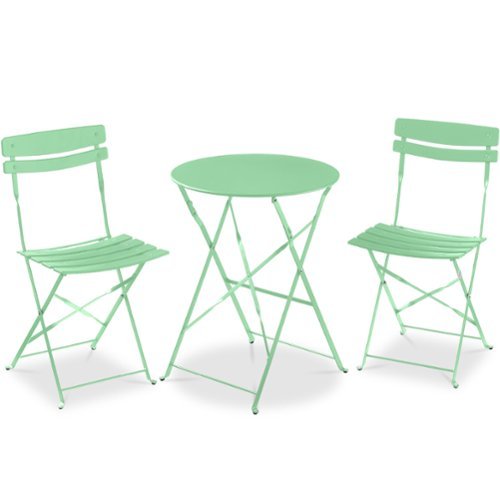 Best Choice Products - 3-Piece Small Bistro Set, Folding Patio Furniture Set of 2 Chairs and Table - Mint Green-Front_Standard 