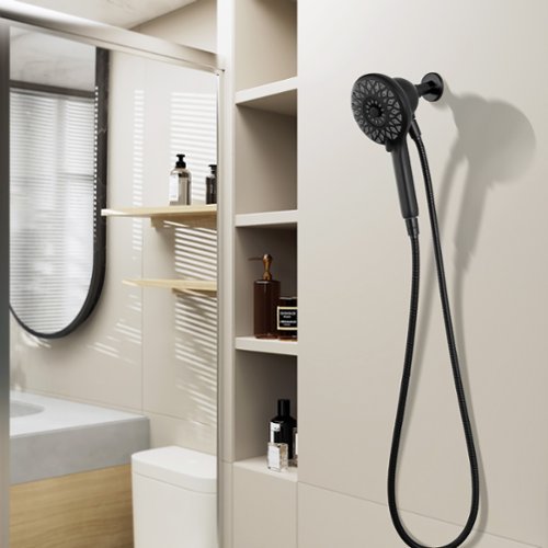 Meqiodas - High Pressure Shower Heads 6 Spray Mode, Magnetic Shower Head, Handheld Shower with 60 inch Stainless Steel Hose - Black-Front_Standard 