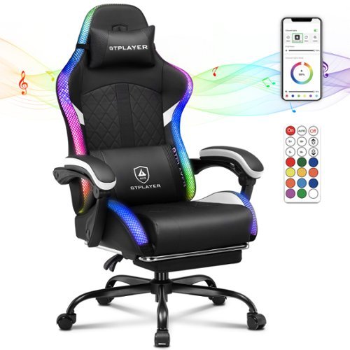 GTPlayer - RGB Gaming Chair with Speakers High Back Reclining Office Chairs - White-Front_Standard 