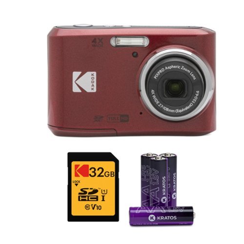 Kodak - PIXPRO FZ45 Friendly Zoom Digital Camera Memory Card and Batteries - Red-Front_Standard 