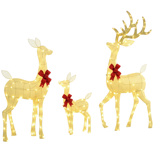 Outsunny - 4.5ft 3-Piece Light Up Christmas Deer Family, Lighted Reindeer Christmas Decorations with 283 LED Lights forOutdoor - Silver-Front_Standard 