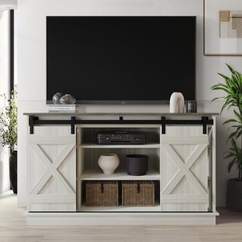 ChaletPosh - Vintage-Inspired TV Stand Console with Sliding Barn Doors, Light Grey - Light Gray-Front_Standard 