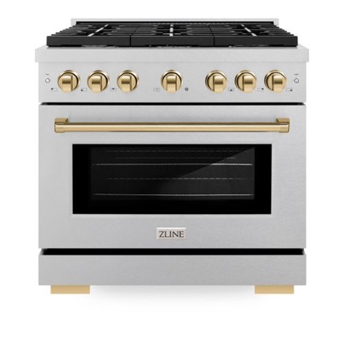 ZLINE - Autograph 36 in. Paramount Satin Steel Gas Range w/ 6 Burners & Gold Accents (SGRSZ-36-G) - Stainless Steel