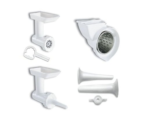  KGSSA Mixer Attachment Pack with Sausage Stuffer Kit for KitchenAid Stand Mixers - Blanco