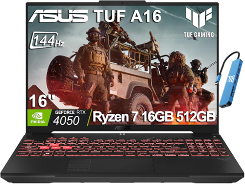 ASUS - TUF Gaming A16 16" FHD+ 144Hz Gaming Laptop - AMD Ryzen 7 7445HS with 16GB RAM -NVIDIA GeForce RTX 4050 - 512GB SSD - Gray-Front_Standard 
