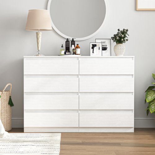 Kadyn - 8 Drawer Wide Dressers for Bedroom, Modern Chest of Drawer Organizer - White-Front_Standard 