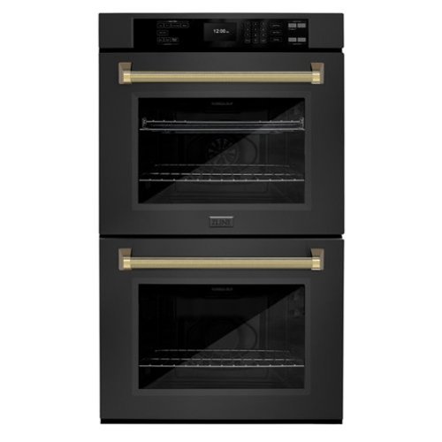 ZLINE - Autograph 30 in. True Convection Double Wall Oven in Black Steel with Gold Helix Handles (WADBZ-30-KG) - Black Stainless Steel