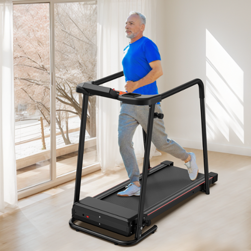 Anysun - Portable Foldable Walking Treadmill – Extended Handrails for Recovery Fitness, Seniors with Optional APP Control - Black-Front_Standard 