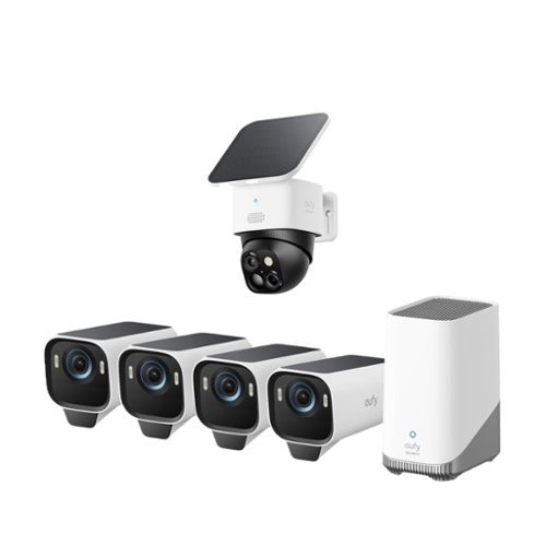 eufy - eufyCam S3 Pro 4-Cam Kit + SoloCam S340, Solar Camera Outdoor Wireless, 4K MaxColor Night Vision, No Blind Spots - White-Front_Standard 