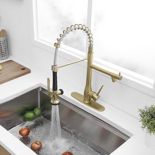 Pull Down Kitchen Faucet with Deck Plate Single Handle Spring Design-Front_Standard 