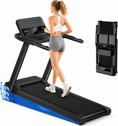 ROBORE - P8 Portable Folding Treadmill w/ Incline & Heart Rate Sensor-8.7MPH 2.5HP Quiet Motor-Walking Pad for Home Gym Apartment - Black-Front_Standard 