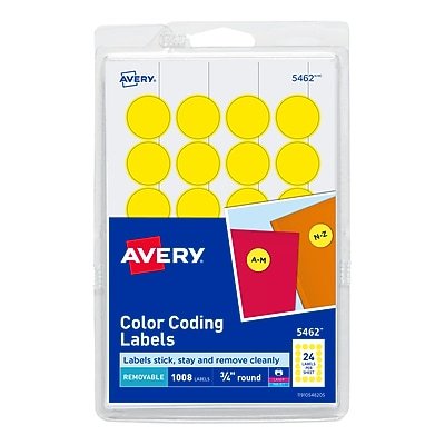 Avery - Laser/Inkjet Color-Coding Labels, 3/4" Dia, 1,008 Labels/Pack - Yellow-Front_Standard 