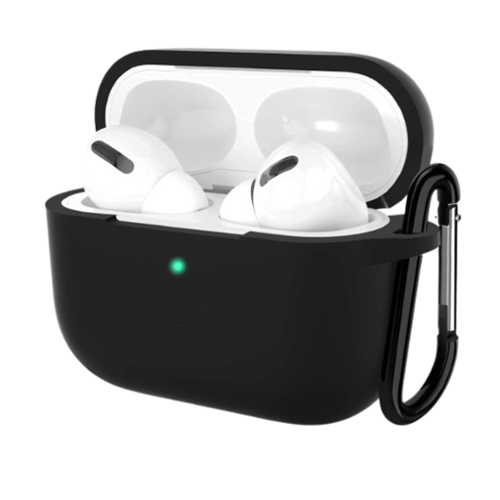 Stock Preferred - Silicone Protective Case Shockproof Cover for AirPods Pro with Keychain - Black-Front_Standard 