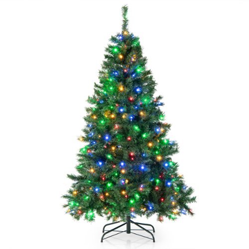 Costway - 6FT Pre-Lit Hinged Christmas Tree w/ 260 Multi-Color Lights & 3-Minute Quick Shape No Fluffing Required - Green
