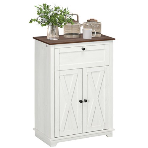 Homcom - Sideboard Storage Cabinet with Doors and Drawer for Kitchen, Living room - White-Front_Standard 