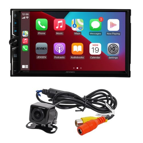 Jensen - J3CA7W-BUC 7" Touchscreen Double DIN Car Stereo | Wireless CarPlay Android Auto | Bluetooth | USB | Backup Cam Included - Black-Front_Standard 