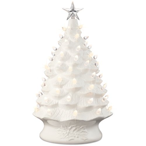 Best Choice Products - 24in X-Large Pre-Lit Ceramic Christmas Tree Decor w/ 74 Warm White Bulbs, LED Light - White - White w/ Warm White Lights-Front_Standard 