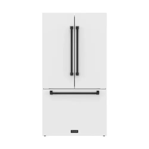 Front. Thor Kitchen - 36 in. Wide Gordon Ramsay Series by Thor Kitchen 20.3 Cu. Ft. Counter Depth Refrigerator with Black Hardware - Matte White.