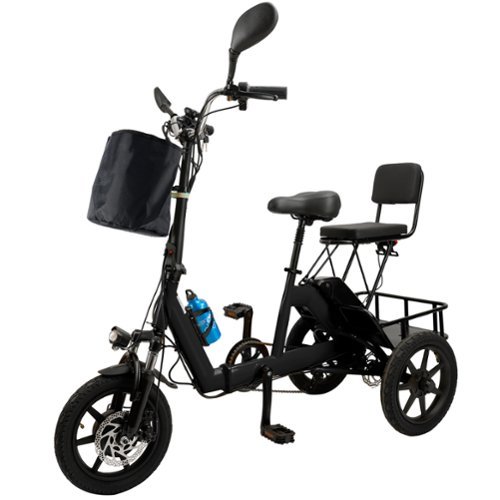 Topteng - 350W 48V Folding Electric Tricycle,3 Modes&3-Speed Trike with Basket,28 to 43 miles range,13MPH,3-Wheel E-Bike for Adult - Black-Front_Standard 