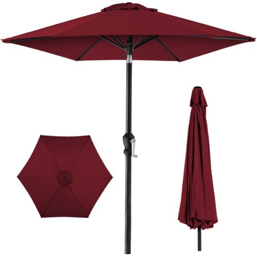 Best Choice Products - 10ft Outdoor Steel Market Patio Umbrella w/ Crank, Tilt Push Button, 6 Ribs - Burgundy-Front_Standard 