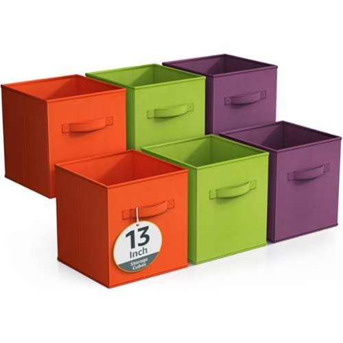 Sorbus - Fabric Storage Cubes, 8 Foldable Storage Bins for Organizing Pantry, Cubbies, Toy Box, Clothes Storage - Purple, Green, Orange-Front_Standard 