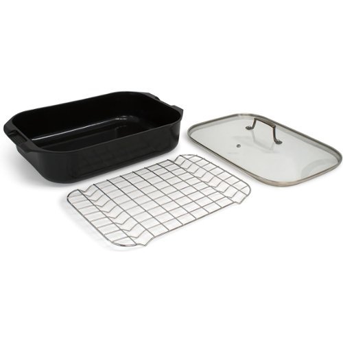 BLU - Blu. Cookware Roasting Pan with Lid and Roasting Rack, Non-Toxic - Black-Front_Standard 