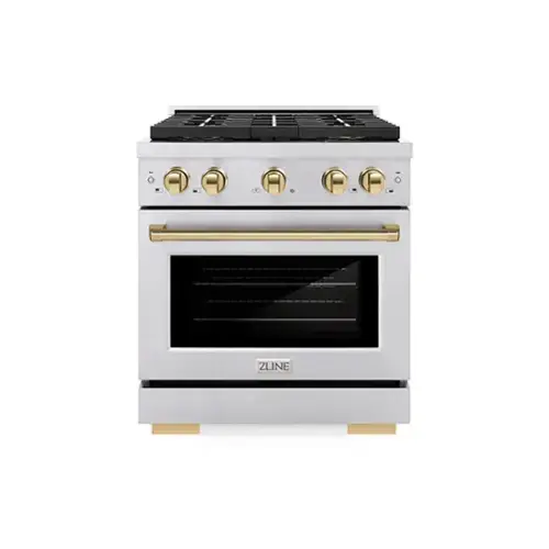 Front. ZLINE - Autograph 30 in. 4.2 cu. ft. Freestanding Paramount Gas Range with DuoPro Cooktop in Stainless Steel w/ Gold Accents - Stainless Steel.