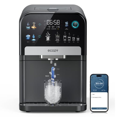 Ecozy - Nugget Ice Maker Dispenser, Smart 2-in-1 Pebble Ice Machine Countertop & Water Dispenser with App Control - Black-Front_Standard 