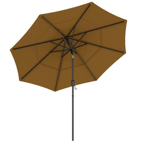 Outsunny - 9FT 3 Tiers Patio Umbrella Outdoor Market Umbrella with Crank, Push Button Tilt for Deck, Backyard and Lawn - Tan-Front_Standard 