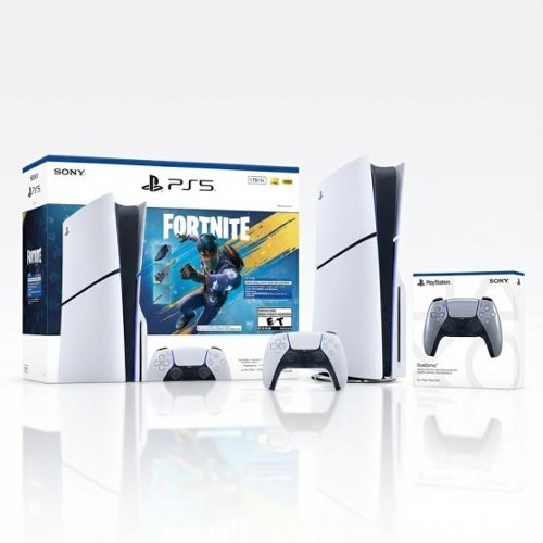PlayStation 5 Console 1TB Fortnite Flowering Chaos Bundle + PlayStation 5 DualSense Wireless Controller Sterling Silver-Front_Standard 