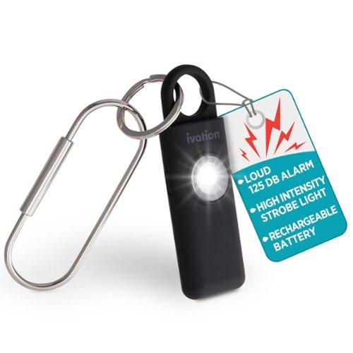Ivation - Personal SOS Keychain Alarm, 130 dB Rechargeable Personal Alarm w/LED Strobe Light - Black-Front_Standard 
