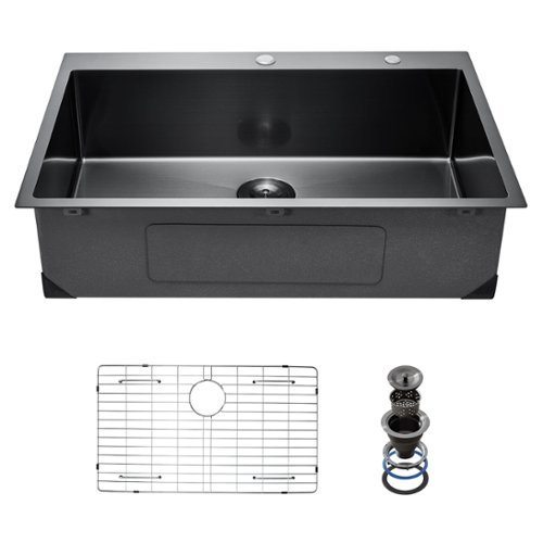 VEVOR - 33 inch Kitchen Sink Workstation, 304 Stainless Steel Top Mount Sinks, Drop-In Single Bowl Farmhouse Basin - Black-Front_Standard 