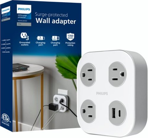Philips Surge Tap, 3 Grounded Outlets, 1 USB-A, 1 USB-C, 17W, 1350J - White