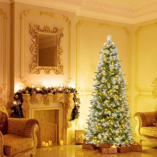 Costway - 6 FT Pre-Lit Artificial Christmas Tree with 580 Frosted Tips 280 LED Lights - Green/White