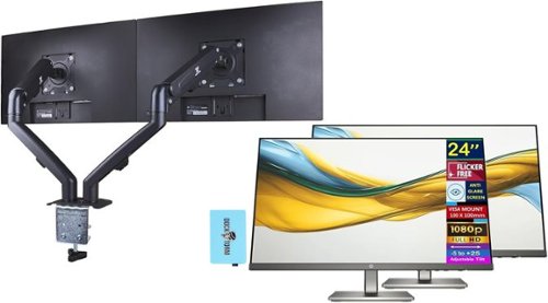 HP - Series 5 524da 24" FHD Monitor, Anti Glare, Flicker Free, HDMI (B11W5AT#ABA) with DKZ Hub & Ergoflexy Dual Mount Arm - Black/Gray-Front_Standard 