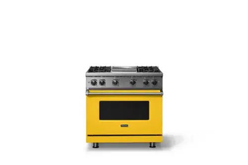 Front. Viking - 5.1 Cu. Ft. 36"W Freestanding LP Gas Sealed 4 Burner Range with Griddle - Daffodil.