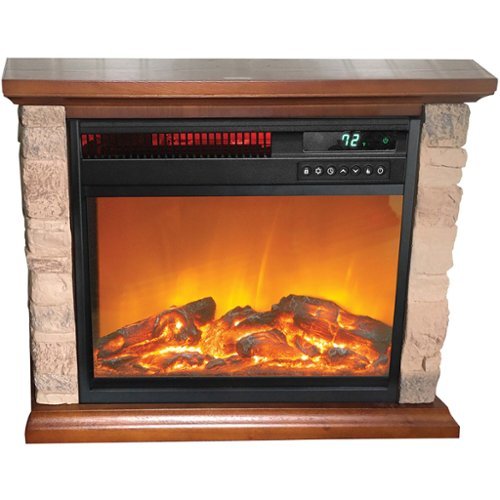 Lifesmart - 3-element Small Square Infrared Fireplace with Faux Stone Accent - Black-Front_Standard 