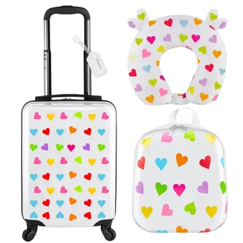 Front. Dapper Styles - 4 Luggage Set Backpack Travel Rolling Suitcase lots space ourluggage includes - White-20 Inch-Heart Style.
