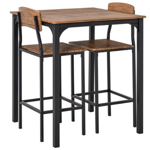 Homcom - 3 Piece Counter Height Bar Table and Chairs Set, Industrial Small Dining Table Set for 2, Square Kitchen Table - Walnut and Black-Front_Standard 
